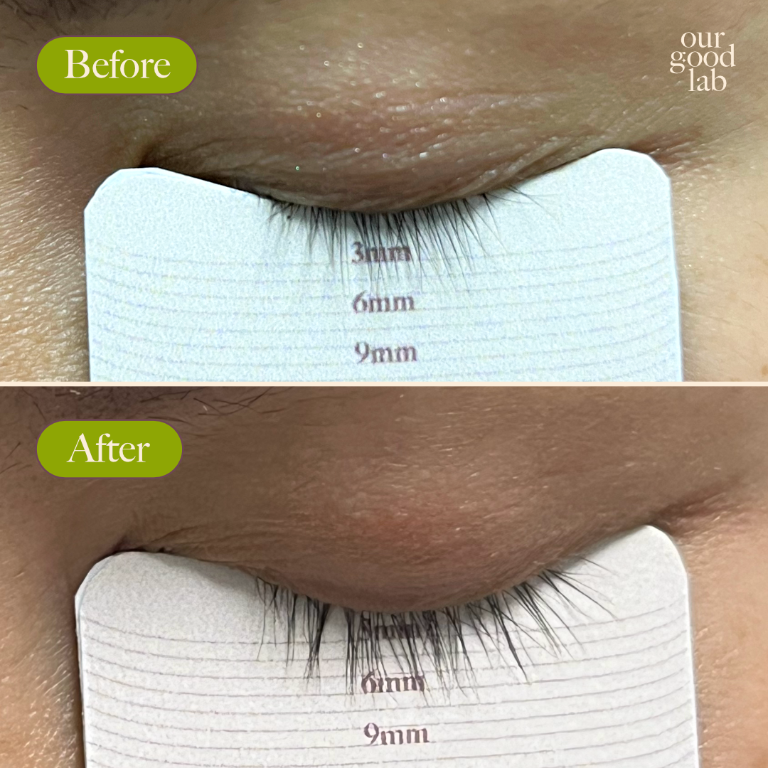 Longer, darker looking lashes after application of lash serum